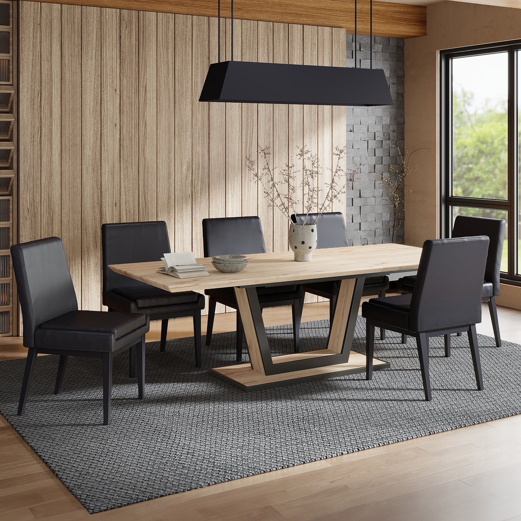 Forna Nat_Cortez Blk_Bk-7Pc Dining Set
