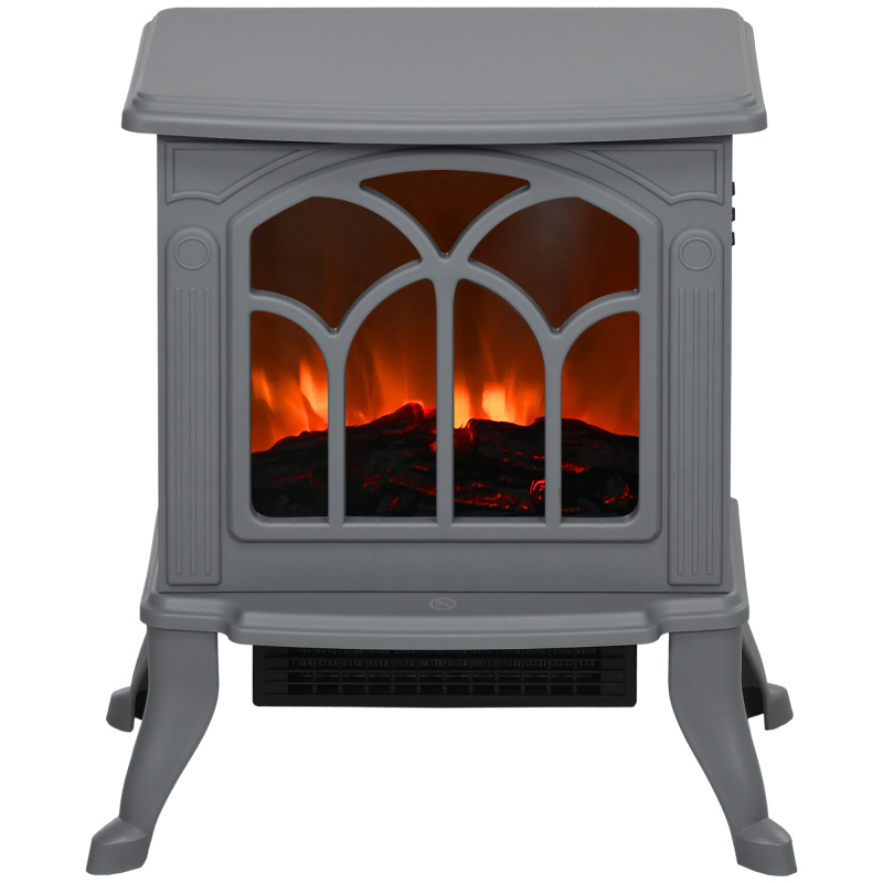 Electric Fireplace Heater, Freestanding Fireplace Stove with Realistic Logs and Flame Effect, 750W/1500W, Gray