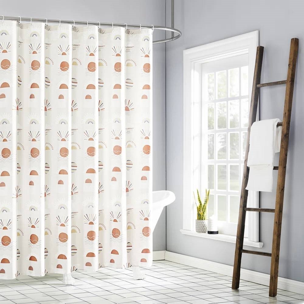 72-inch Cream White Orange Sunset Bohemian Pattern Shower Curtain