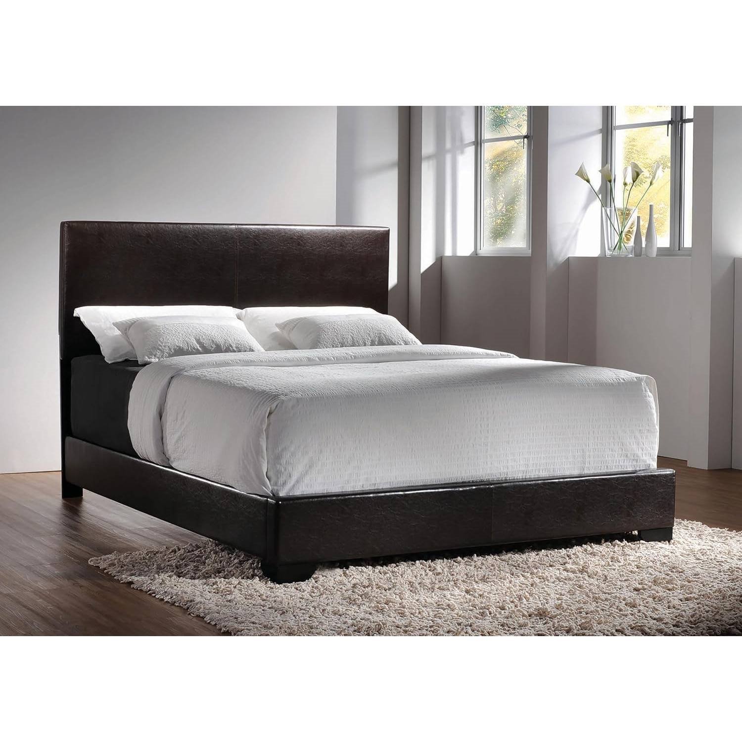 Queen size Dark Brown Faux Leather Upholstered Bed with Headboard
