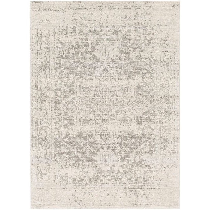3' x 5' Distressed Oriental Area Rug in Light Grey / Beige