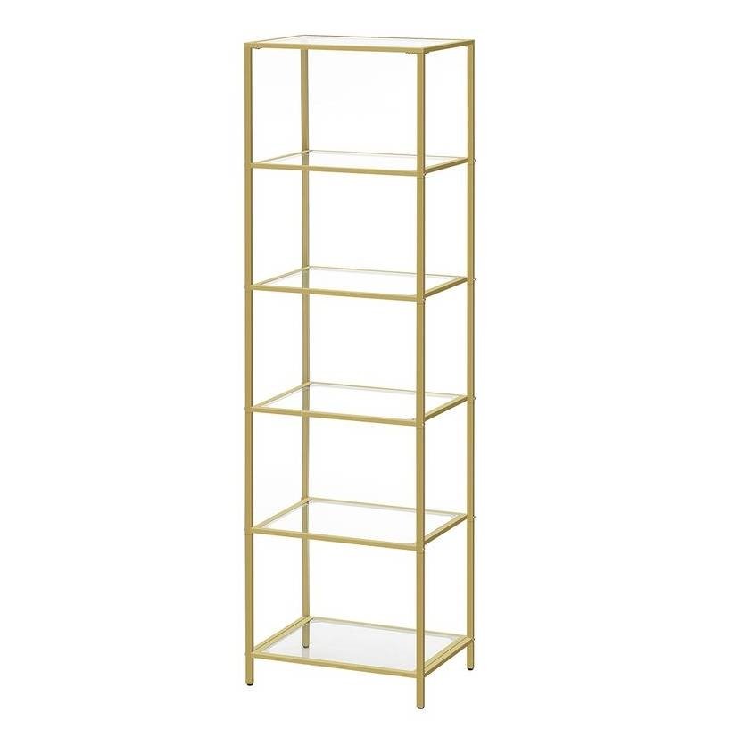Narrow Glass Shelf Bookcase Bedroom Living Office Bath Storage Unit in Gold