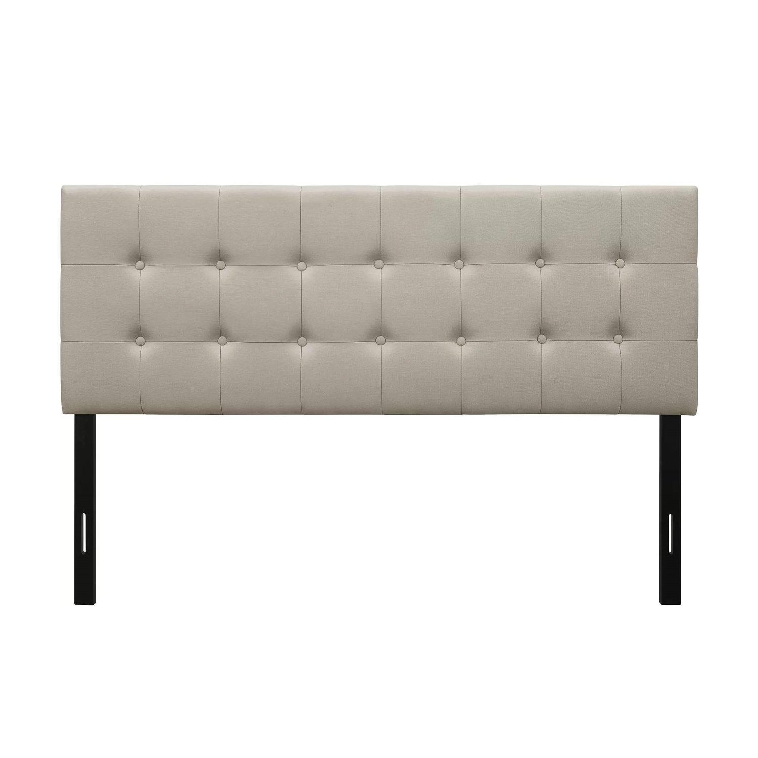 Twin Button-Tufted Headboard in Light Grey Taupe Beige Upholstered Fabric