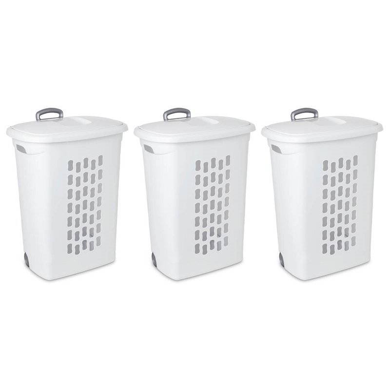 Set of 3 Laundry Hamper Dirty Clothes Baskets with Lids with Roller Wheels