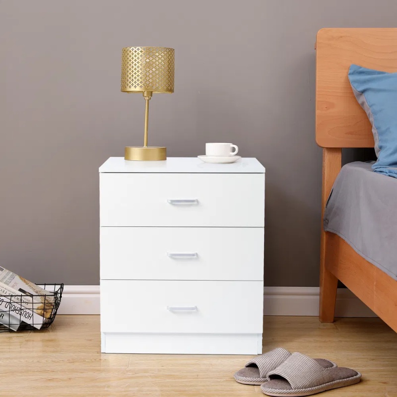 [] Modern Simple 3-Drawer Dresser Chest of Drawers for Family Room Bedroom Living Room Universal Design, White