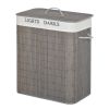 26.4-Gals Bamboo Laundry Hamper with Lid and Handles, 2-Section Collapsible Laundry Basket, Gray