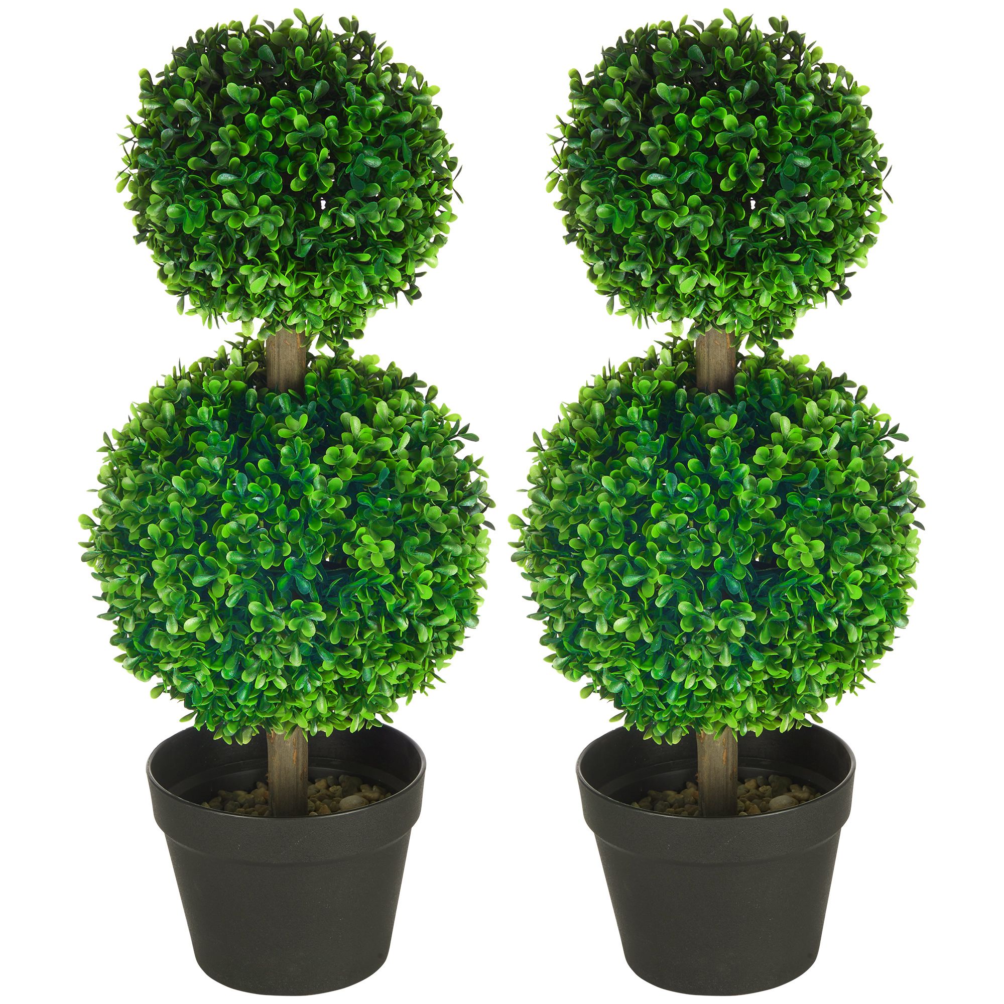 2 Pcs Artificial Boxwood Ball Topiary Tree 23.5" with Double Ball-Shaped Leaves in Pot Green
