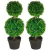2 Pcs Artificial Boxwood Ball Topiary Tree 23.5" with Double Ball-Shaped Leaves in Pot Green