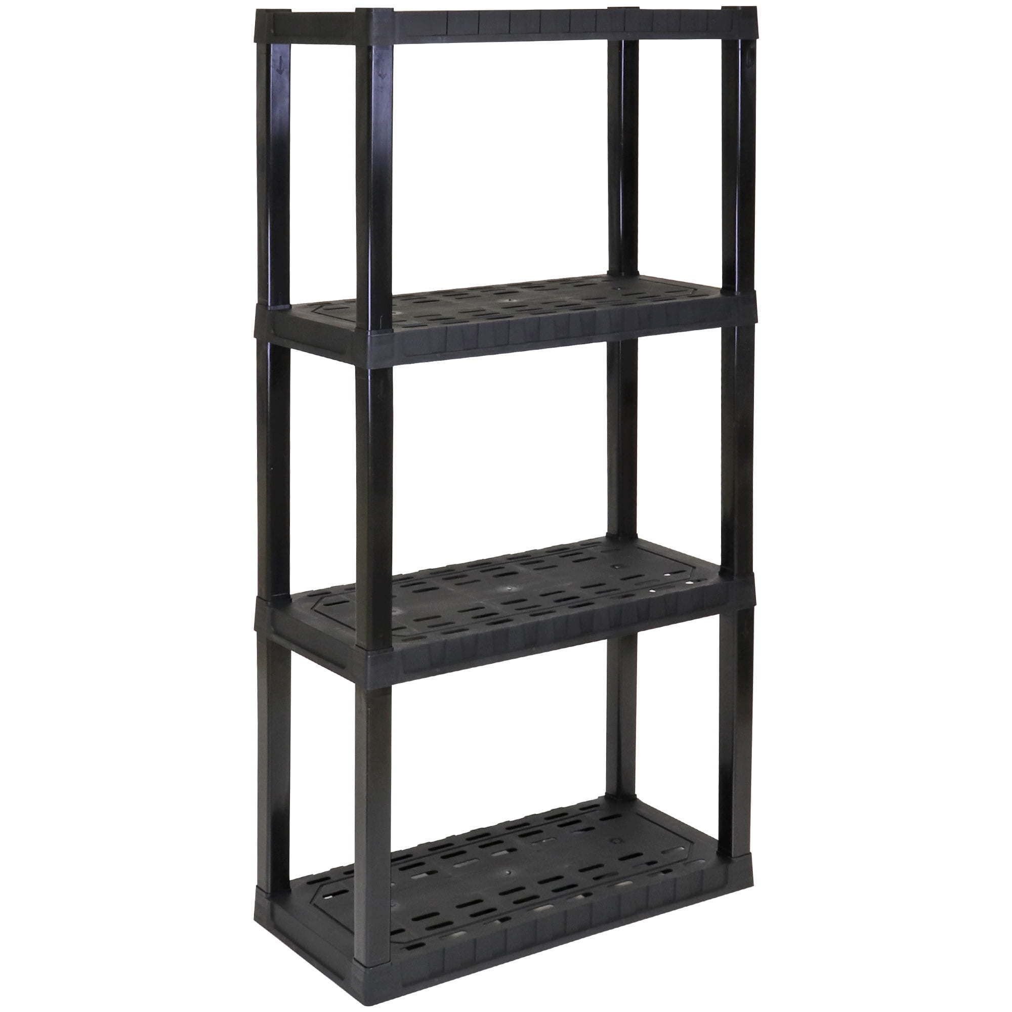 Plastic Shelves Garage Storage Shelf Heavy Duty Shelving Unit 4-Tier 57"H x 14"D x 30"W Black-400 lbs Total Capacity