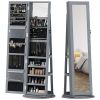 360° Swivel Jewelry Armoire, Lockable Jewelry Cabinet with Full-Length Mirror, Storage Shelves, Gray
