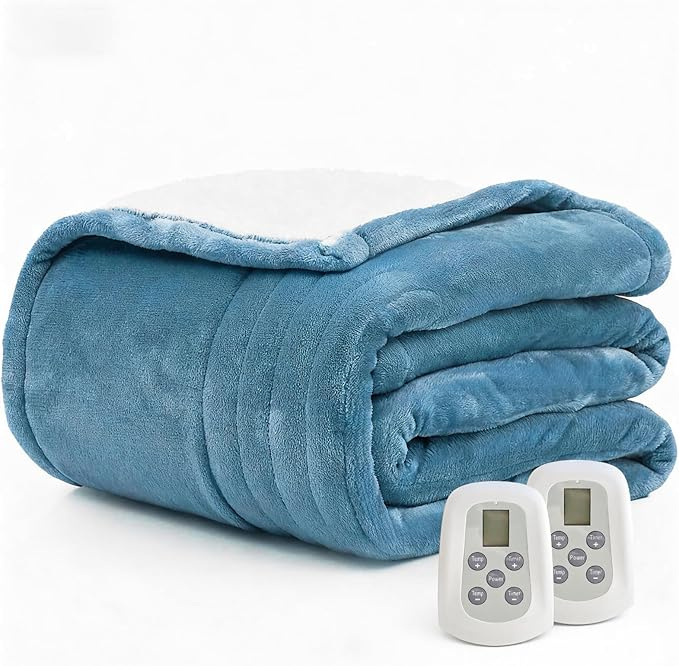 Heated Blanket Electric Blanket King 100"x90" Heating Blanket with Dual Control 10 Heat Levels & 10 Hours Auto-Off Overheat Protection Cozy Soft Flann