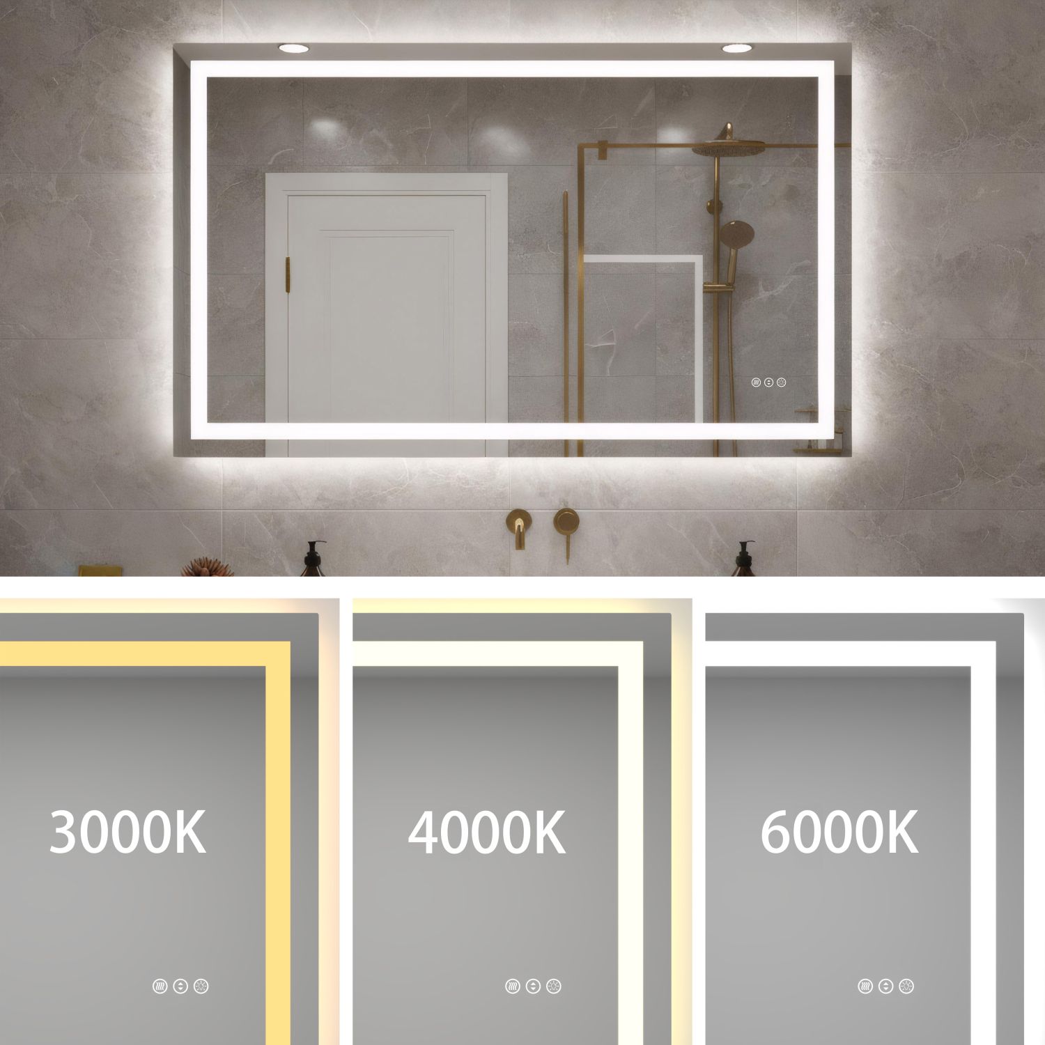 48 x 32 Inch LED Bathroom Mirror with Front and Backlight, Wall Mounted Vanity Mirror with Aluminum Frame, Anti-Fog, Memory, 3 Colors