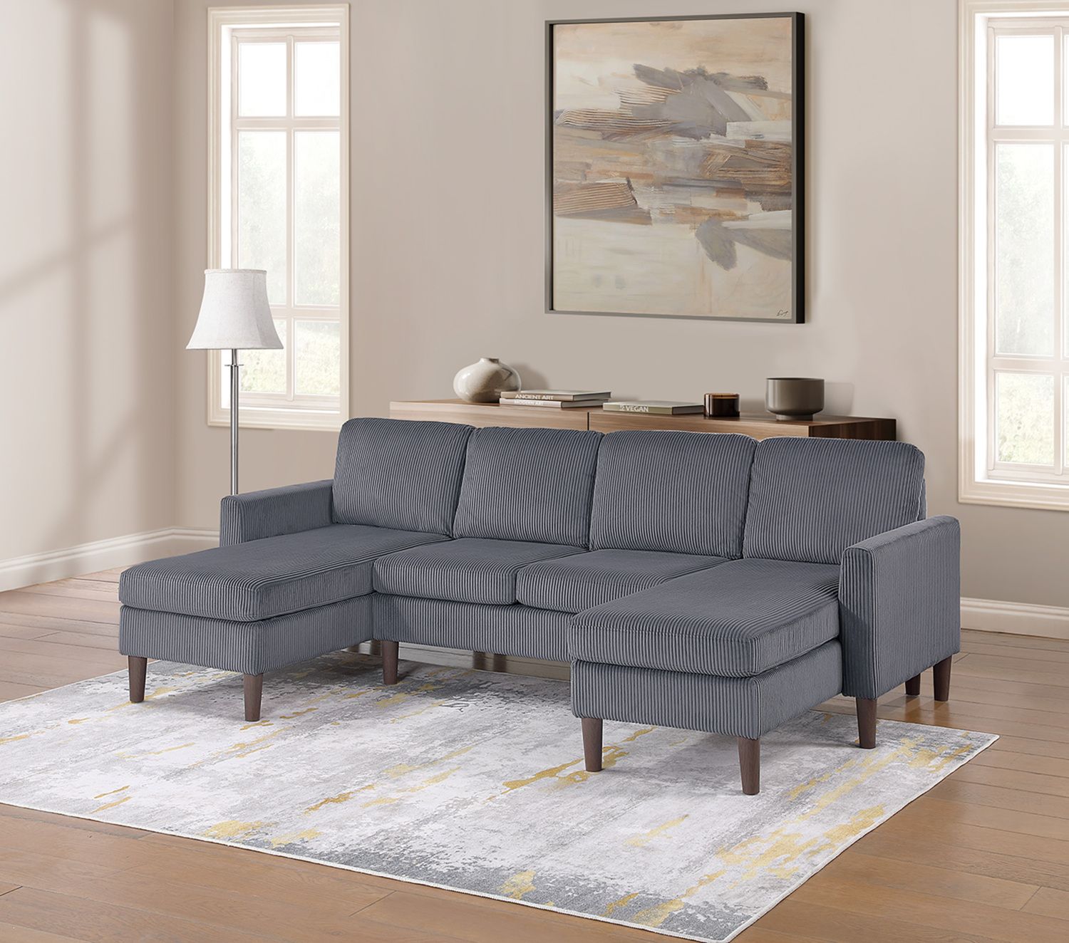 3-Piece Corduroy Sectional Set in Dark Gray