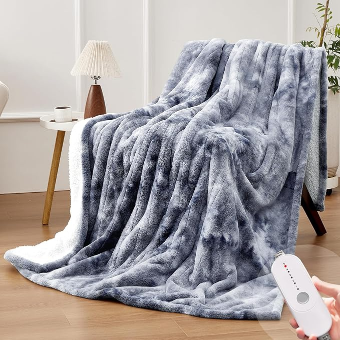 Electric Heated Throw Blanket 50''x60'' - Soft Thick Faux Fur Heating Blanket with 5 Heat Levels & Auto-Off 3 Hrs