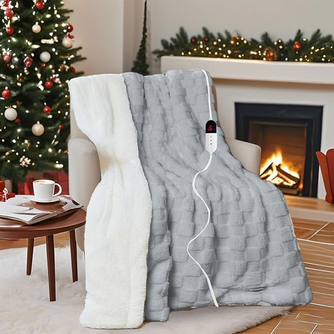 Electric Blanket Throw - Soft Checked Flannel with 6 Heating Levels, 4 Hours Auto-Off, Fast Heating, ETL & FCC Certified, 50"x60"