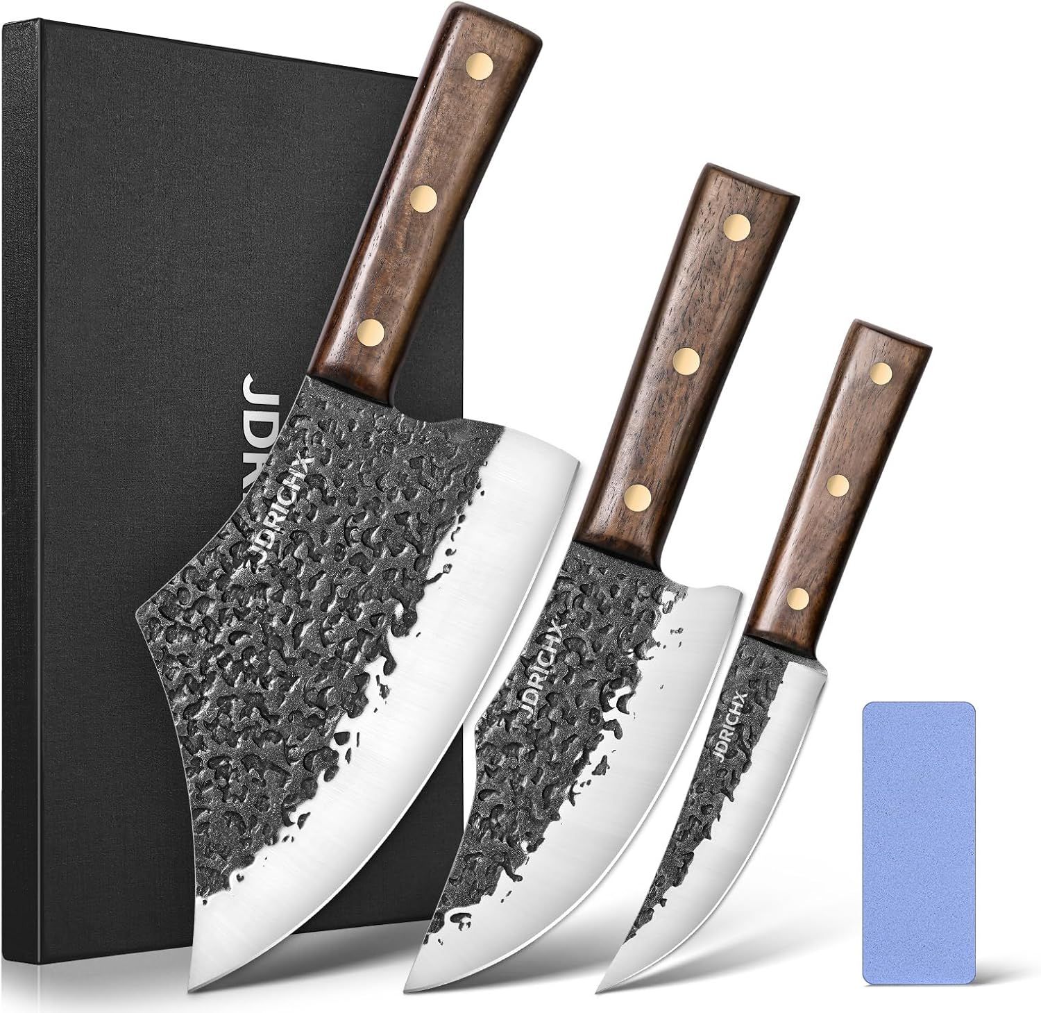 Butcher Knife Set 3PCS – Meat Cleaver, Boning Knife, Viking Knife–Hand Forged Full Tang Razor Sharp Kitchen Knives for Meat Cutting, BBQ