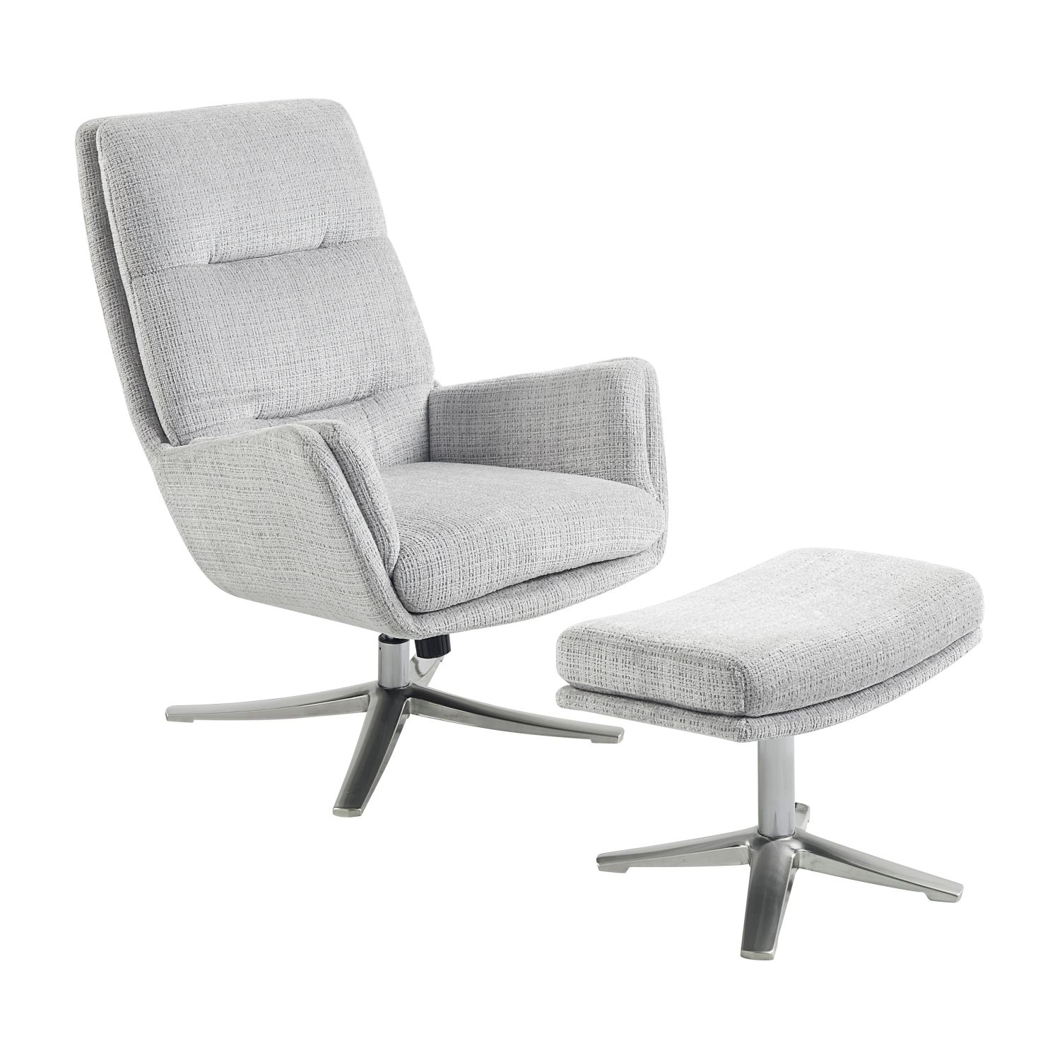Comfortable Swivel Accent Chair with Ottoman Gray Chenille Upholstery Silver Finish Metal Base Stylish Furniture 1pc