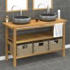 Vanity Cabinet With Sink Black, Teak Teak Wood, Marble, Seagrass