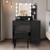 FCH Large Vanity Set with 10 LED Bulbs, Makeup Table with Cushioned Stool, 3 Storage Shelves 1 Drawer 1 Cabinet, Dressing Table Dresser Desk for Women