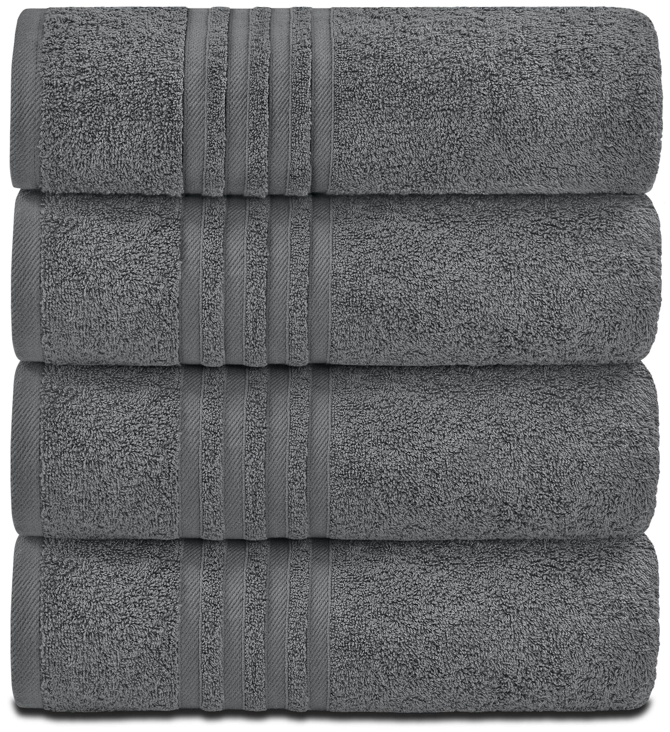 Grey Bath Towels Set of 4 Cotton Body Towel for Hotel Gym Spa Soft Extra Absorbent Quick Dry Towels for Bathroom 27x54 Inch