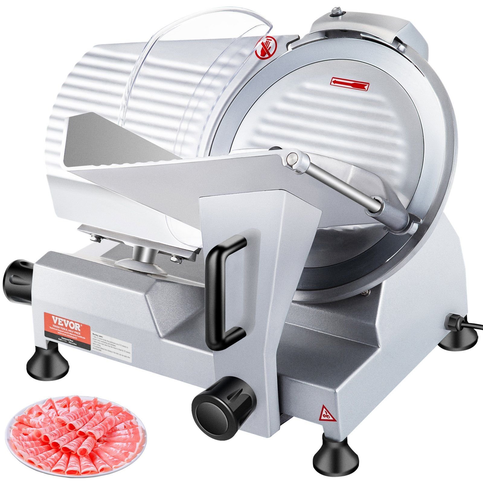 VEVOR 240W Commercial Meat Slicer, Electric Deli Food Slicer, 10" Carbon Steel Blade Electric Food Slicer, 350-400RPM Meat Slicer