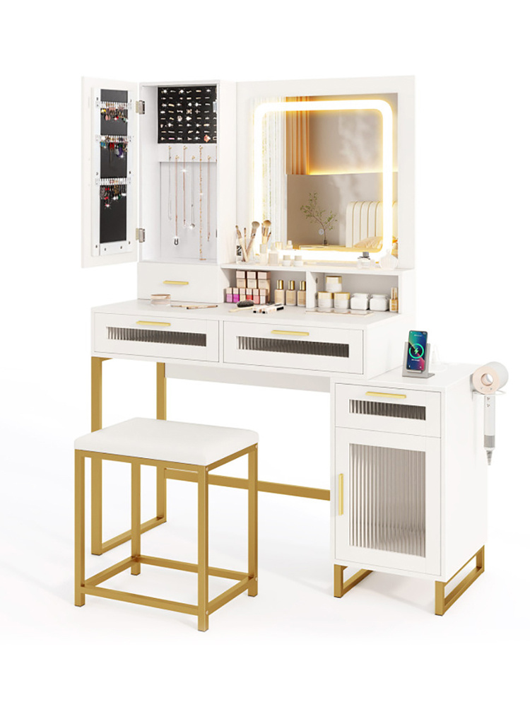 Makeup Vanity Desk Dressing Table and Stool Set with Lighted Mirror