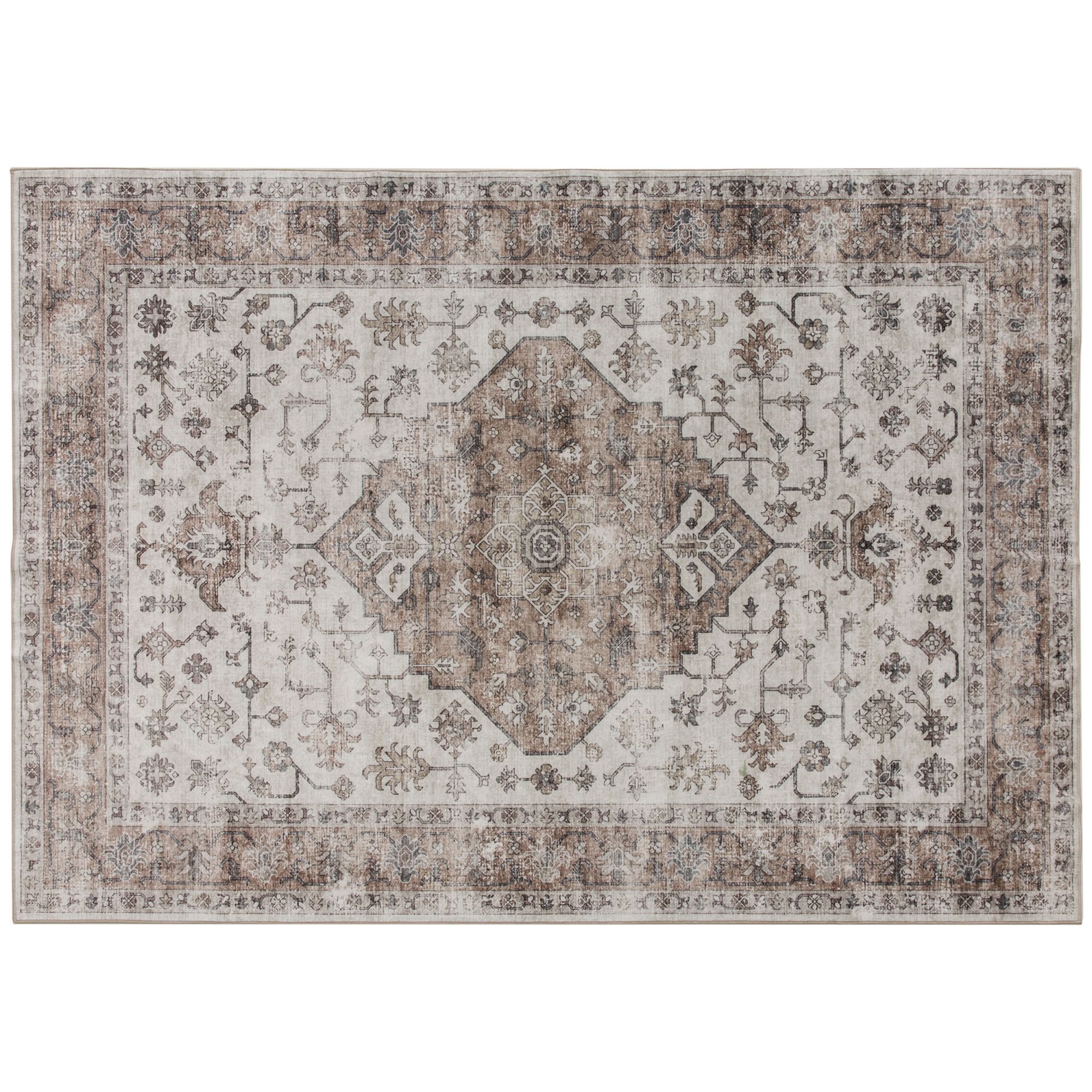 HOMCOM 4x6 Area Rug, Vintage Machine Washable Rug, Non-Slip Floor Carpet for Living Room, Bedroom, Dining Room, Tan