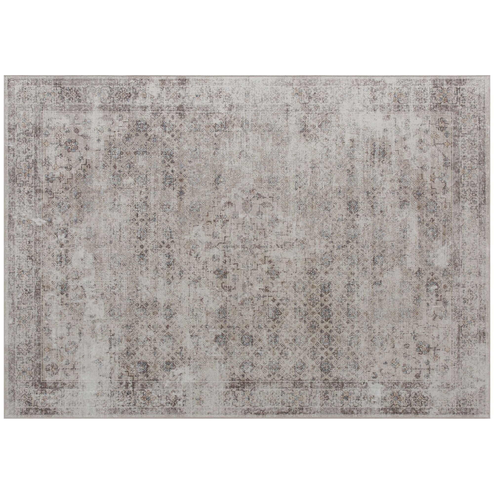 HOMCOM Machine Washable Area Rug 4x6, Non-Slip Traditional Floor Carpet for Living Room, Bedroom, Light Mixed-Brown