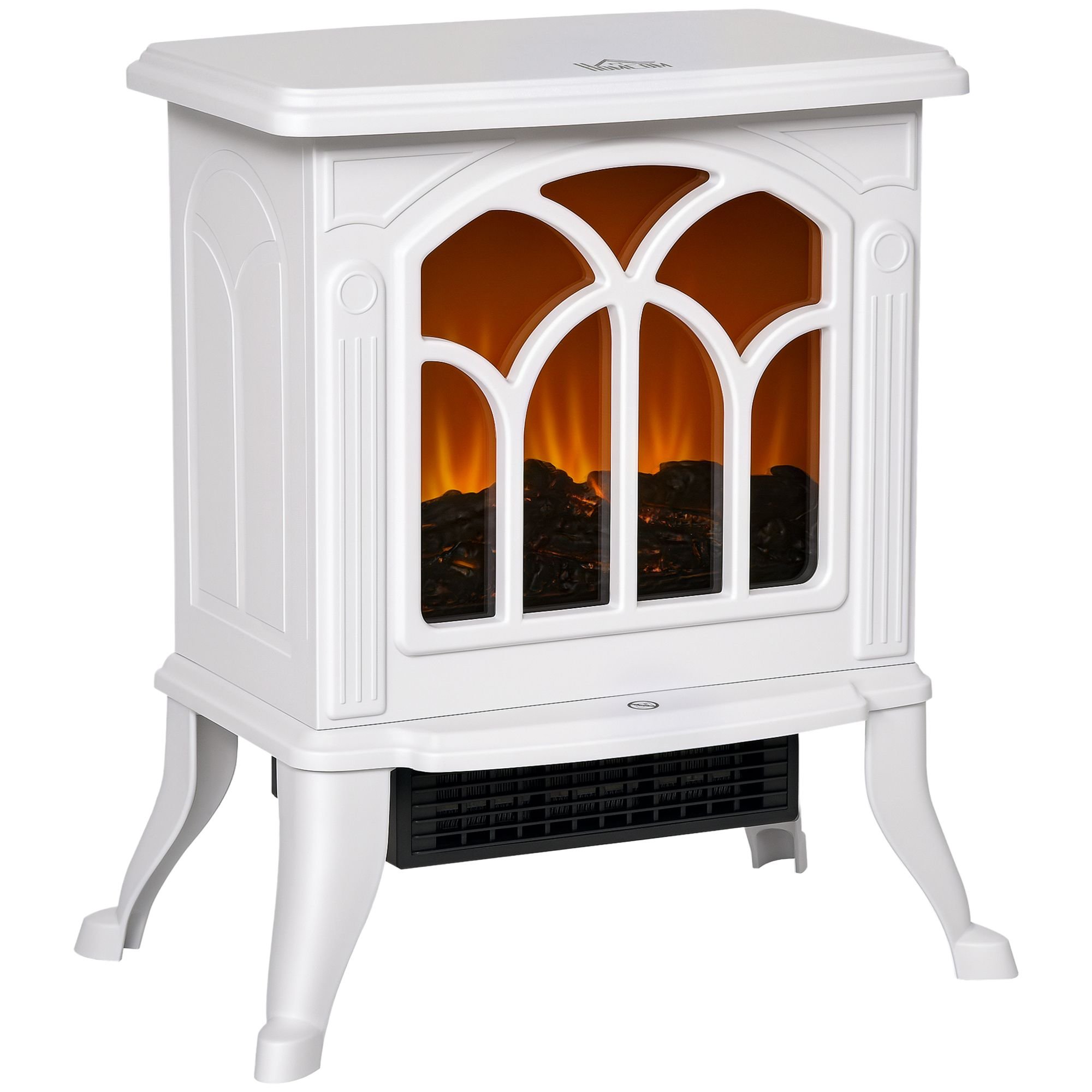 HOMCOM Electric Fireplace Heater, Freestanding Fireplace Stove with Realistic Logs and Flame Effect, 750W/1500W, White