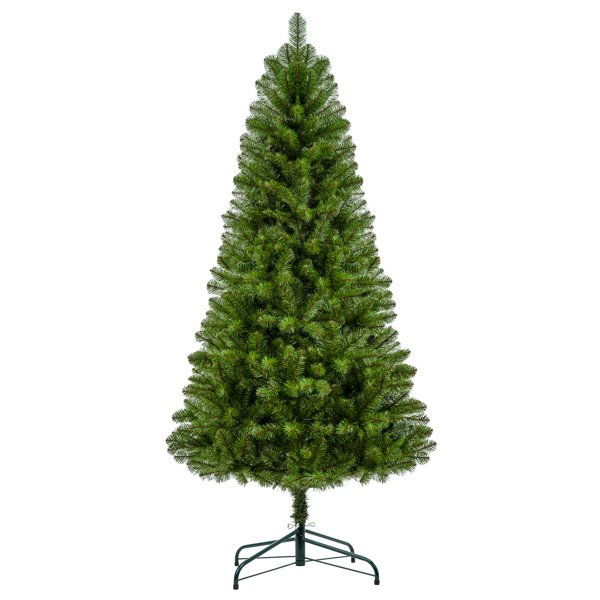 7FT Unlit Artificial Christmas Tree with 775 Tips, Full PVC Branches, Classic Green Holiday Tree with Sturdy Metal Stand for Indoor Home Decorati