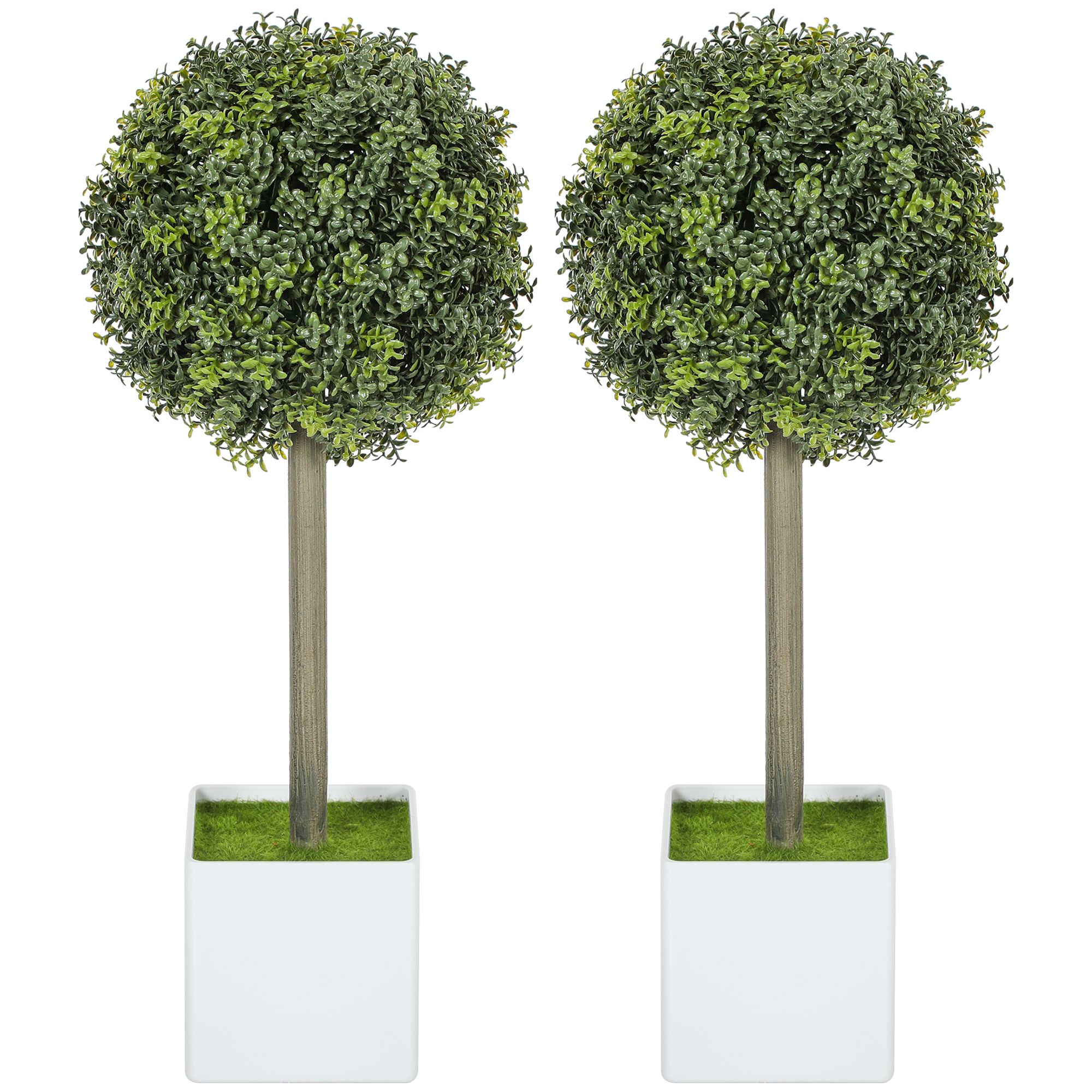 Lifelike Artificial Plants Set of 2, Fake Boxwood Topiary Balls with 114 PE Leaves for Home or Office Decor, Green