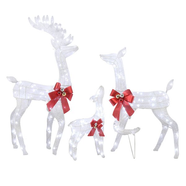 3pcs 54*20*122cm 30.00V 3.60W Family Elk White Iron Frame Cotton Thread Green Onion Powder Courtyard Elk Decoration