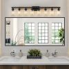 51" Black 8-Light Vanity Light with Clear Glass Shades, Modern Iron Metal Bathroom Wall Fixture for Mirror