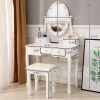 Vanity Table Set with Lighted Mirror, Makeup Dressing Table with 10 LED Lights, Touch Switch, 5 Drawers, Removable Organizer