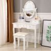 Vanity Table Set with Lighted Mirror, Makeup Dressing Table with 10 LED Lights, Touch Switch, 5 Drawers, Removable Organizer