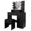 FCH Large Vanity Set with 10 LED Bulbs, Makeup Table with Cushioned Stool, 3 Storage Shelves 1 Drawer 1 Cabinet, Dressing Table Dresser Desk for Women