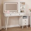 Fluted Vanity Desk with LED Lighted Mirror, Makeup Table with Drawers, 3 Lighting Colors Touch Control, for Bedroom, White