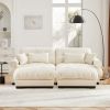Over Size Modern Two-seater Sofa with Ottoman, Velvet 2-Seater with Round Bolster Armrests,With Waist Pillow and Throw Pillows,Reading Room
