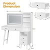 Fluted Vanity Desk with LED Lighted Mirror, Makeup Table with Drawers, 3 Lighting Colors Touch Control, for Bedroom, White