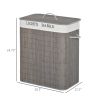 26.4-Gals Bamboo Laundry Hamper with Lid and Handles, 2-Section Collapsible Laundry Basket, Gray