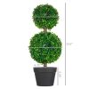 2 Pcs Artificial Boxwood Ball Topiary Tree 23.5" with Double Ball-Shaped Leaves in Pot Green