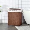 Bamboo Laundry Hamper with 2 Removable Bags, Washing Basket with Lid and String Handles, 26.4-Gals, Brown