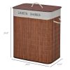 Bamboo Laundry Hamper with 2 Removable Bags, Washing Basket with Lid and String Handles, 26.4-Gals, Brown