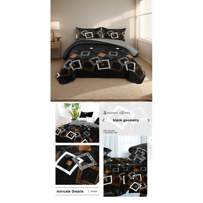 6-Piece Black Geometric Comforter Bedding Set For King And California King (Option: KING)