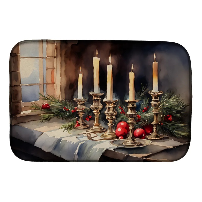 Christmas Candles Dish Drying Mat Absorbent Dish Drying Mat Pad for Kitchen Counter Dish Drainer Mat for Countertop, 14 x 21", Multicolor (Option: Default)