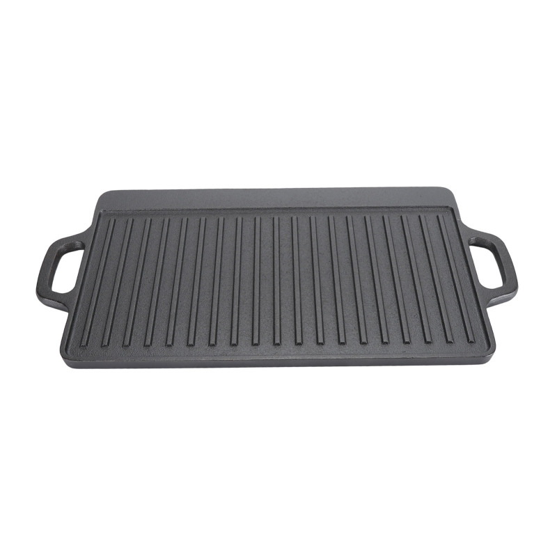 Cast Iron Rectangular Grill Multipurpose Safe Large Space Double Sided Double Ears Cast Iron Griddle For BBQ Gas Grill 44x23x2cm / 17.3x9.1x0.8in (Option: Default)