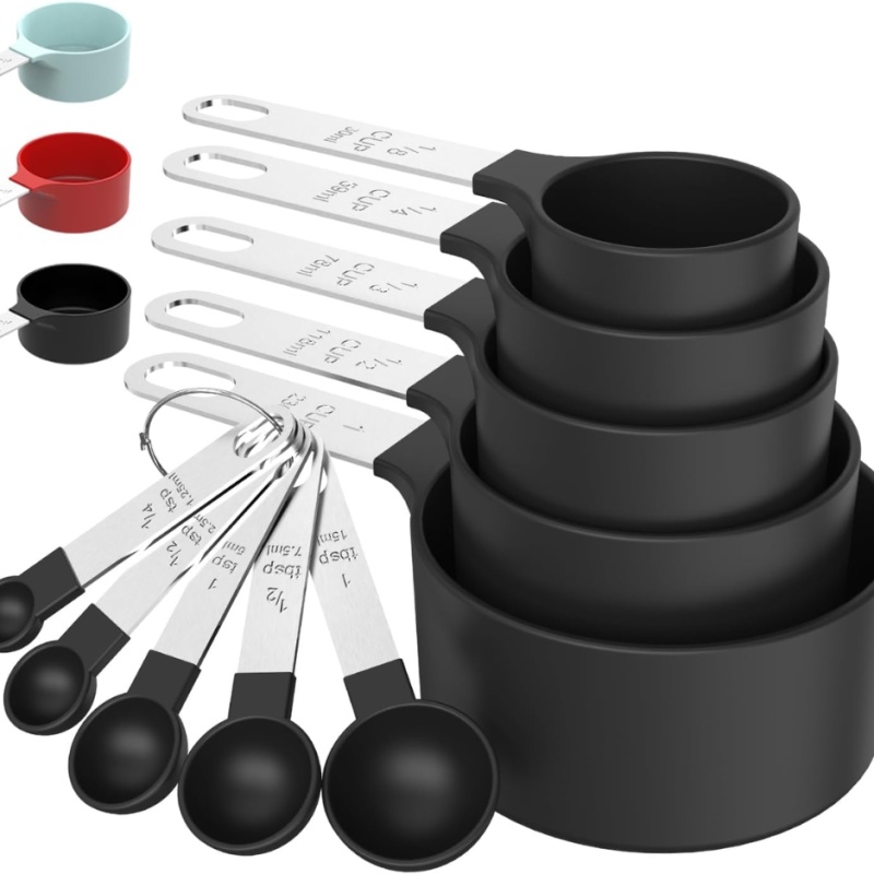 Stackable Measuring Cups & Spoons Set - Black Nesting Kitchen Gadgets With Stainless Steel Handles (Option: Black)