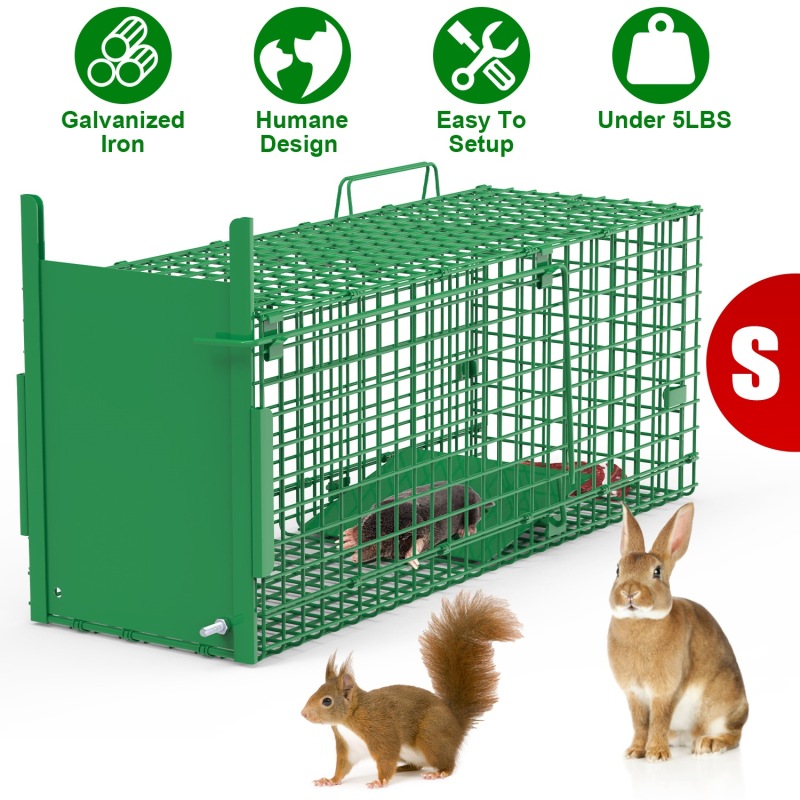 Live Animal Cage Trap For Animals Humane Galvanized Iron Trap Cage For Raccoons Armadillos Foxes Opossums Muskrats Beavers 26in 32in 40in Size Op (Option: Green-S Size 26in)