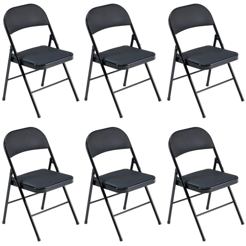 6pcs Elegant Foldable Iron & PVC Chairs For Convention & Exhibition Black (Option: defaulttitle)