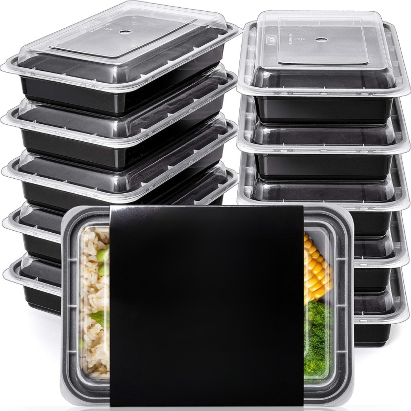 Reusable Food Storage Containers 1 Compartment 28 Oz Meal Prep Containers (Option: Black bases and clear lids)